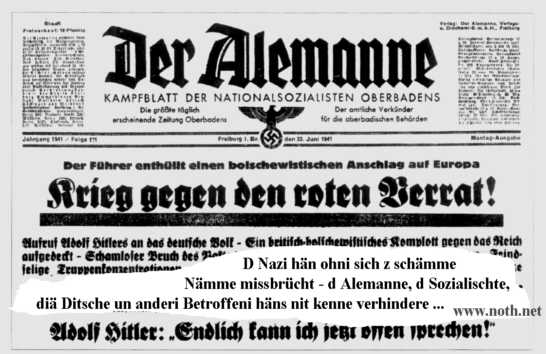 Dr Gipel vu dr Frächheit: d Nazi nänne ihre Kampfblatt "Der Alemanne" ...